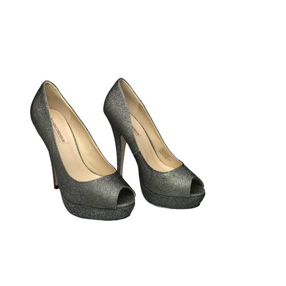 Essence Menbur Sliver Glitter Slip-On Fancy Pumps Platform Heels Size 38/7.5 - Picture 2 of 8